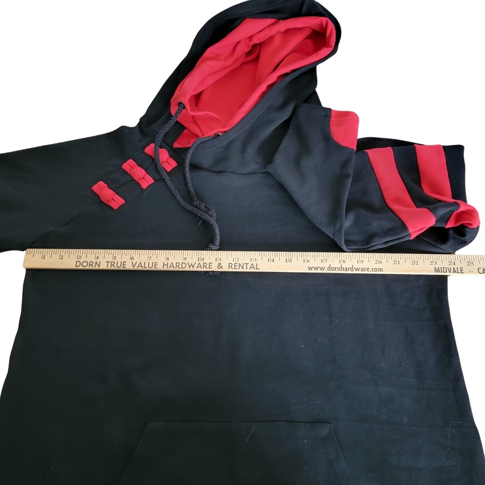 Womens Hoodie Black With Red Details Slim Fit Double Hood Fits Sz 1X/2X - Picture 8 of 14